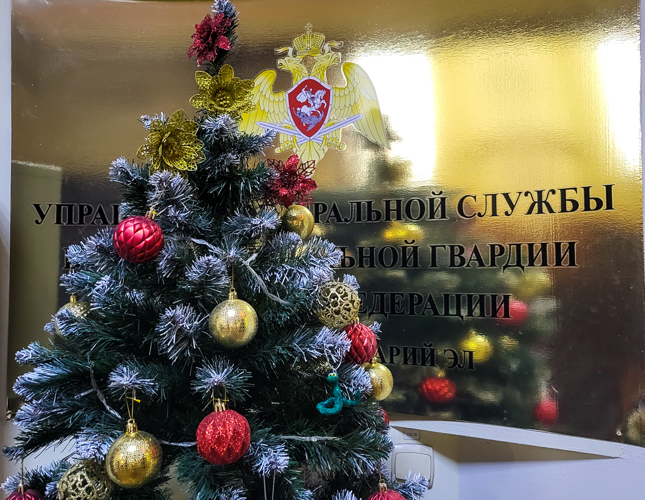Активисты «Движения Первых» в Йошкар-Оле поздравили росгвардейцев, заступающих на службу в новогоднюю ночь